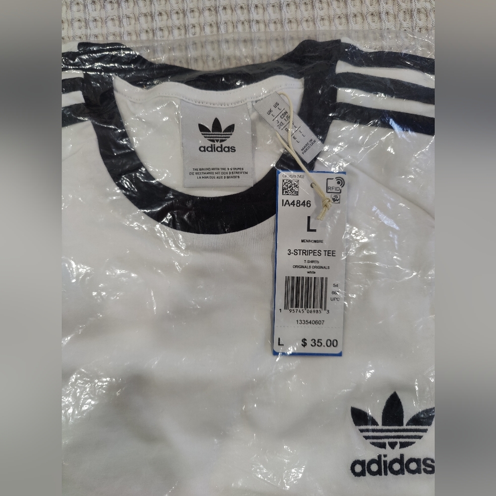 Adidas Originals White and Black 3-Stripes Tee - Picture 3 of 3